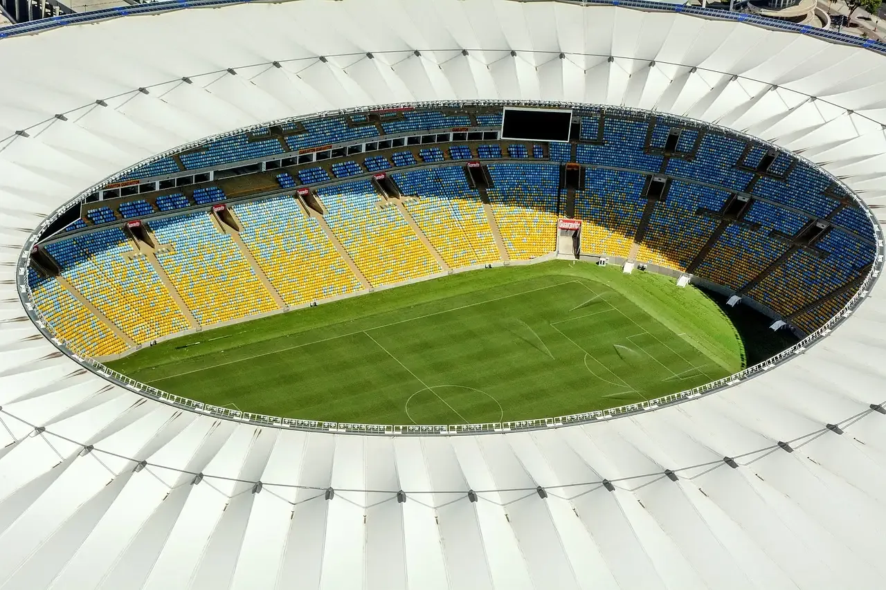 The pitch and the tiered stands of the Maracana stadium