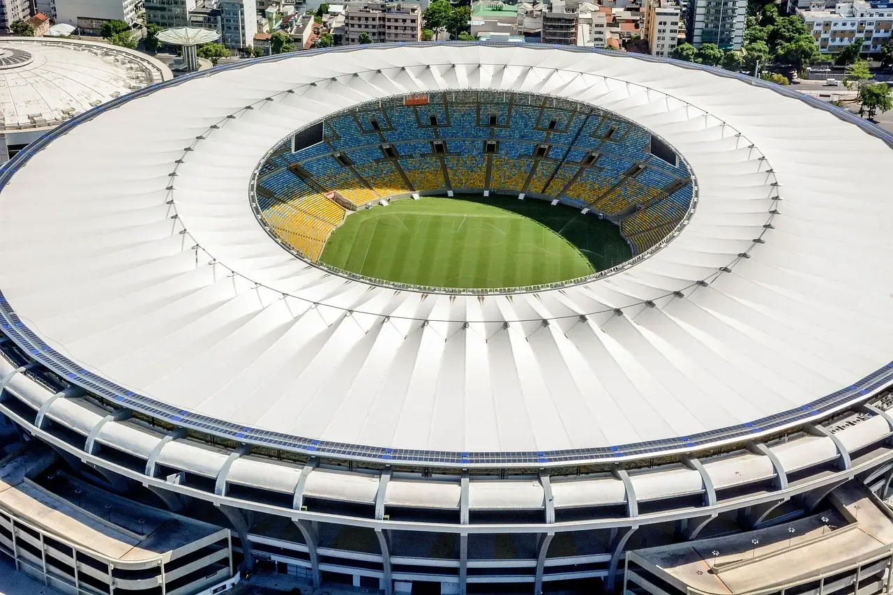 The white ring of the Maracana roof seen from the air in Rio de Janeiro