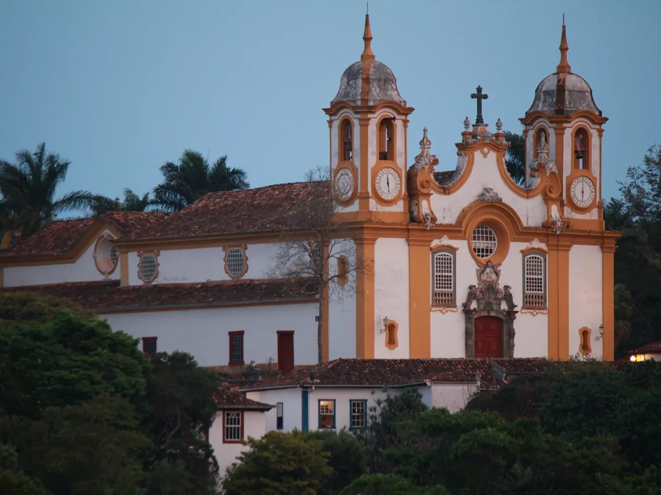 The colonial parish church above the rooftops of Tiradentes in Minas Gerais