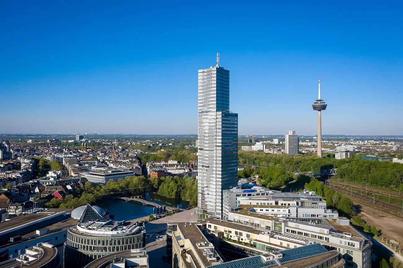 MediaPark and the KölnTurm from the air, Cologne