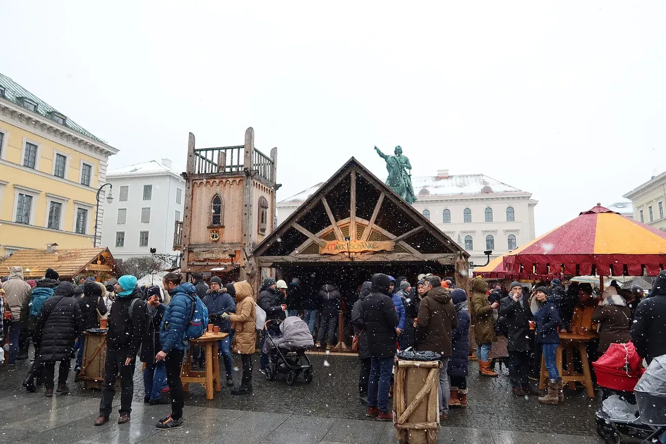 A timber stall of the medieval Christmas market on Wittelsbacherplatz, Munich