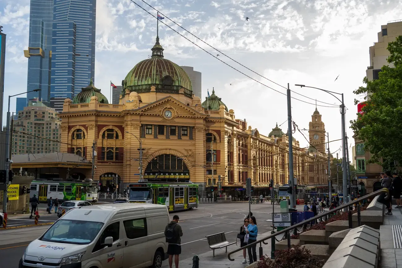 The historic yellow facade of Flinders Street Station in Melbourne