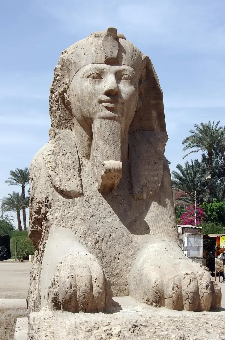 The alabaster sphinx in the open-air museum at Memphis, Mit Rahina