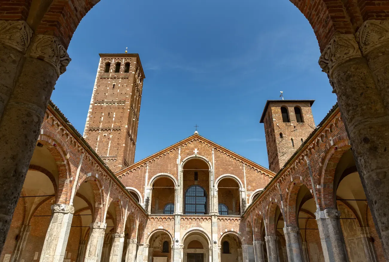 The arcaded courtyard of the Basilica of Sant'Ambrogio, Milan