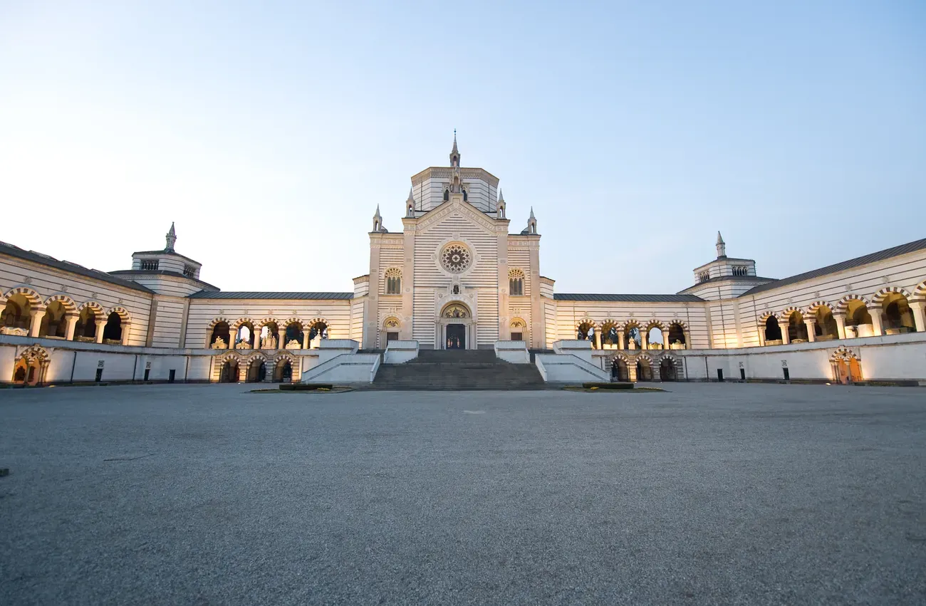 Facade of the Monumental Cemetery (Cimitero Monumentale) of Milan
