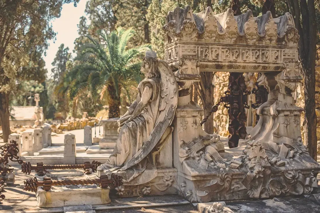 Modernist tombs at Montjuic Cemetery in Barcelona