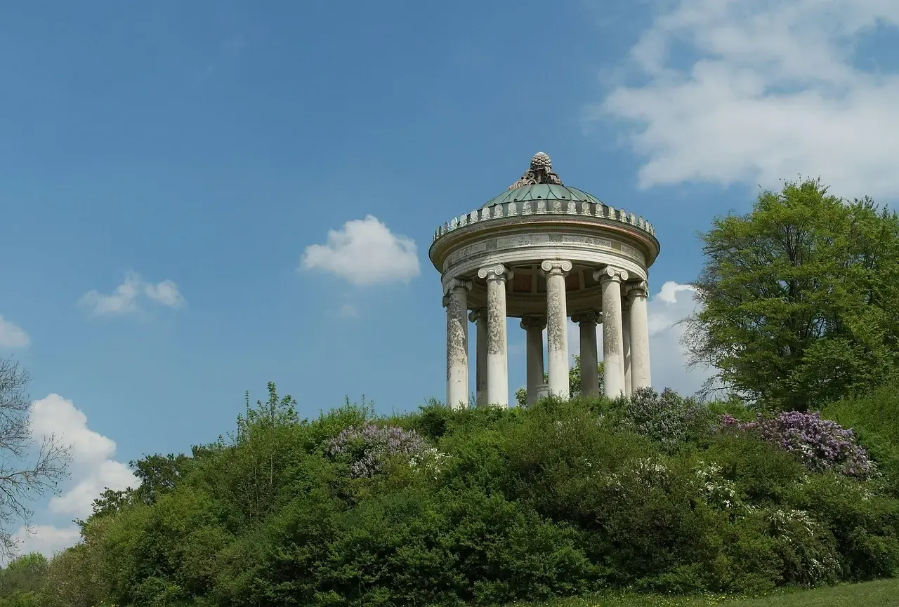 The Monopteros temple on its hill in the Englischer Garten in Munich