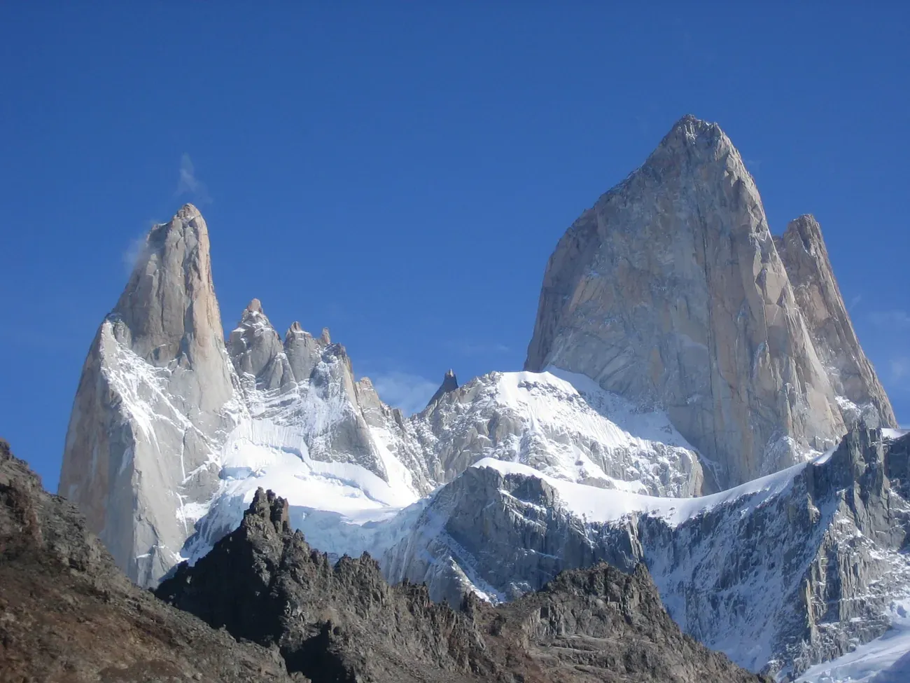 The granite peaks of Mount Fitz Roy above El Chalten in Patagonia