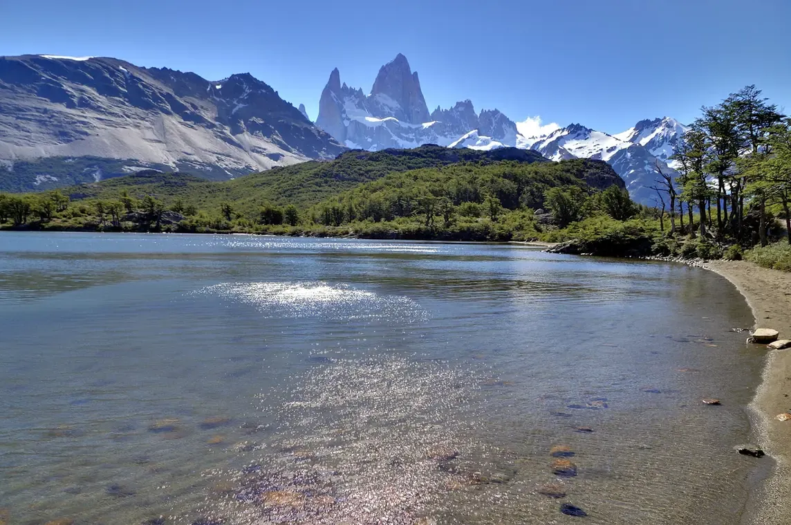 Mount Fitz Roy reflected in a lake near El Chalten in Patagonia