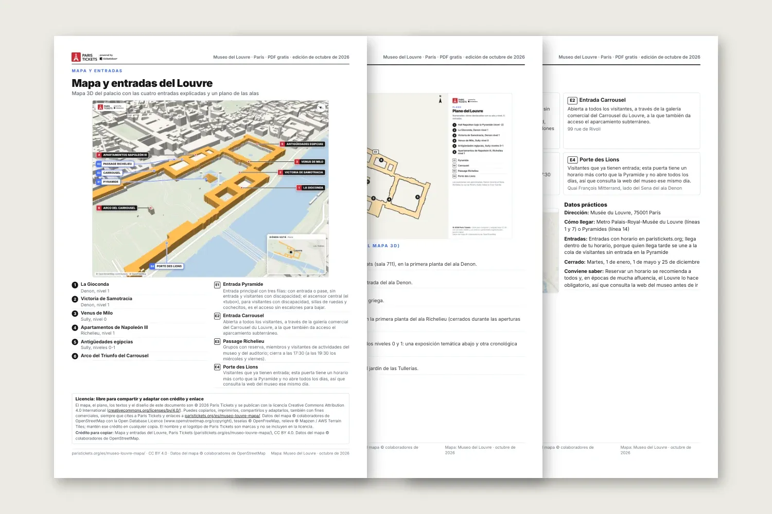 Páginas del mapa gratis del Louvre en PDF