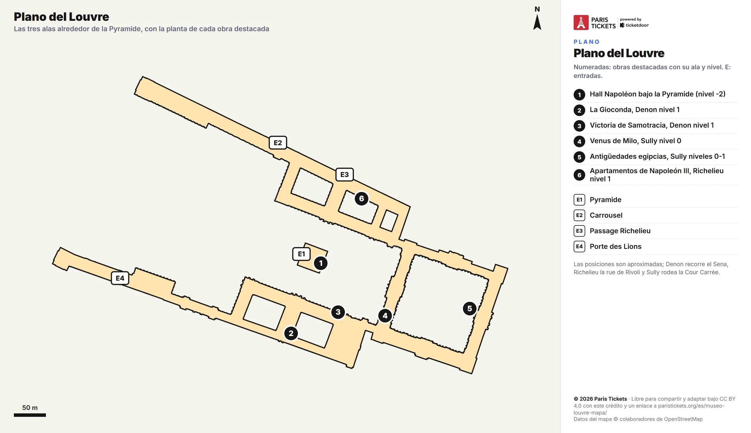 Plano del Museo del Louvre con las tres alas