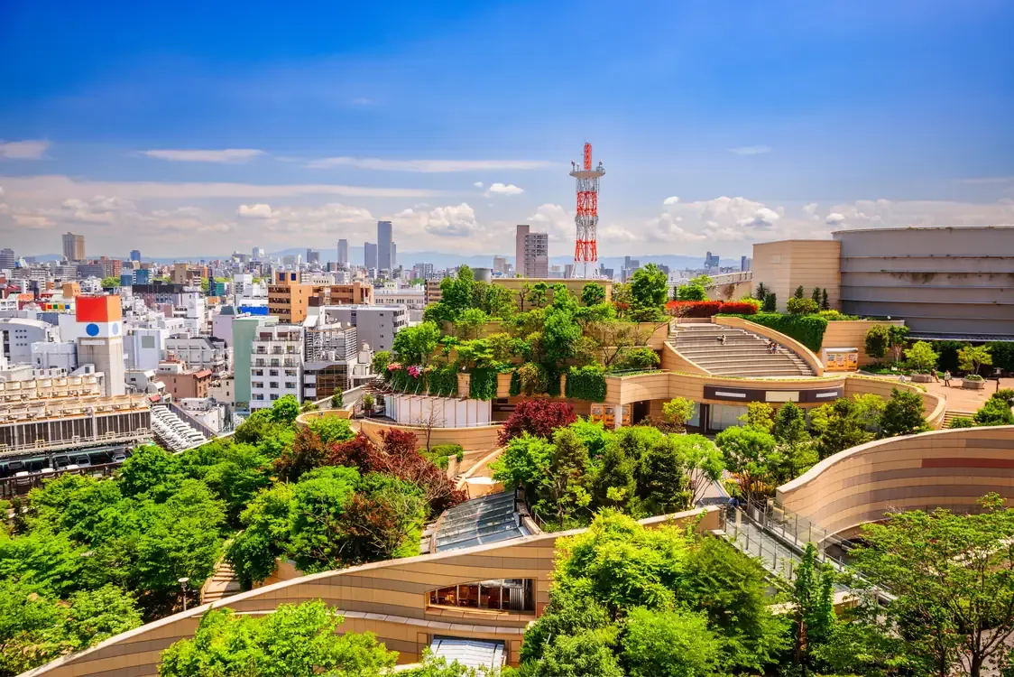 The terraced rooftop garden of Namba Parks, Osaka