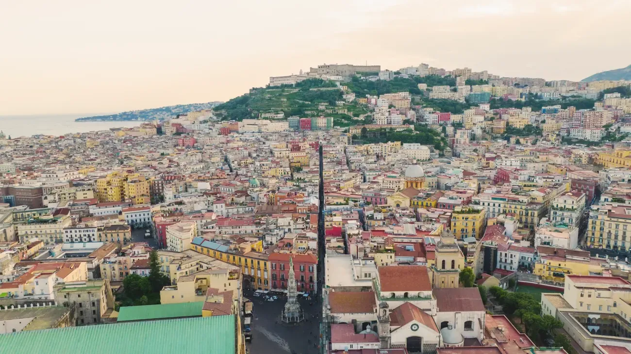 Naples cityscape with Castel Sant'Elmo, overlooking the historic center above Naples Underground