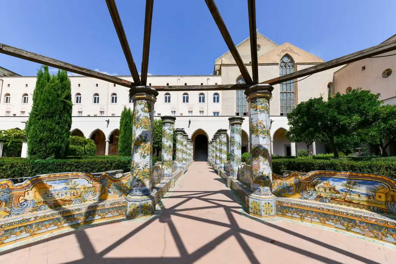 The majolica-tiled cloister of Santa Chiara in Naples