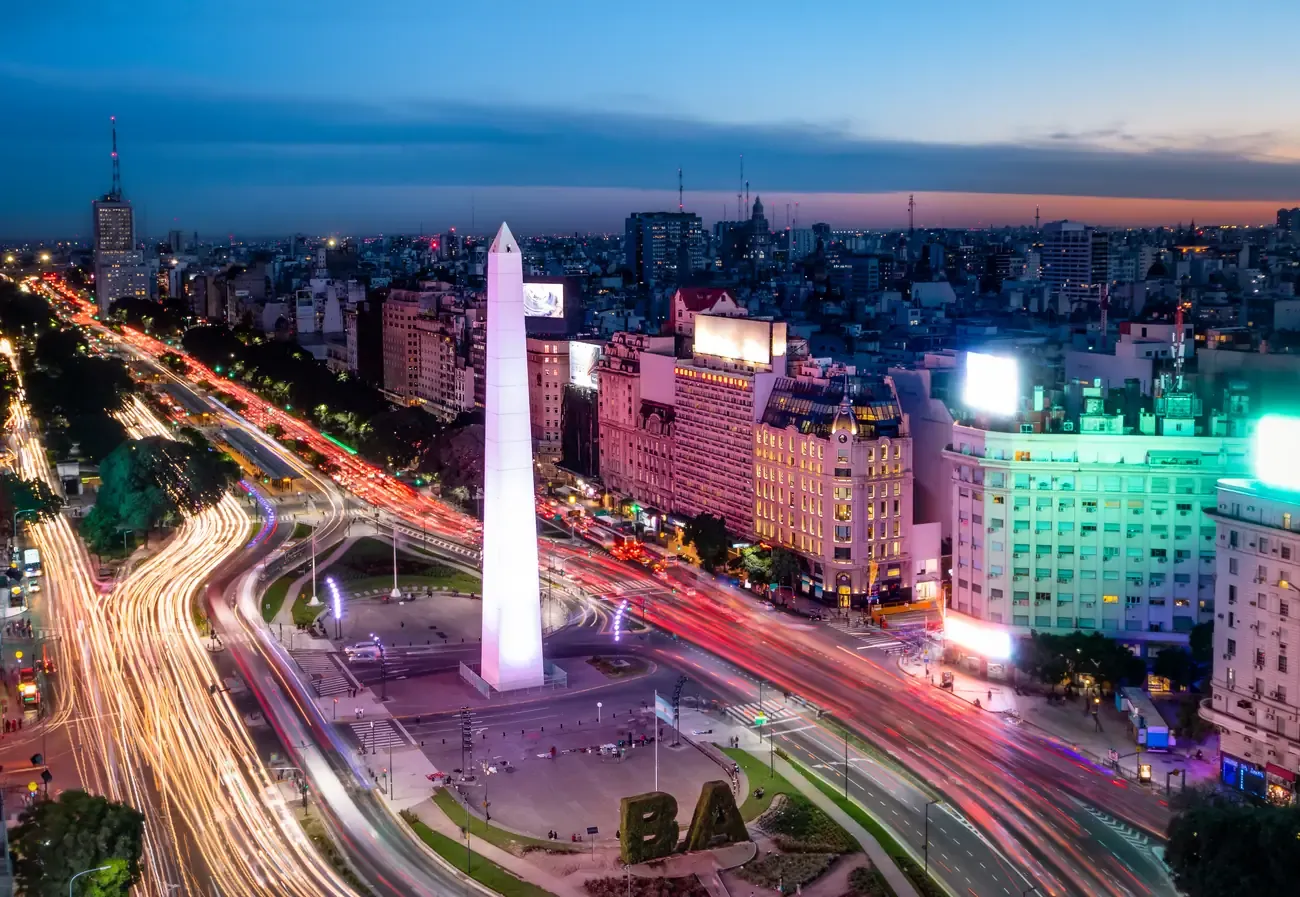 The Obelisco and Avenida 9 de Julio at dusk, Buenos Aires