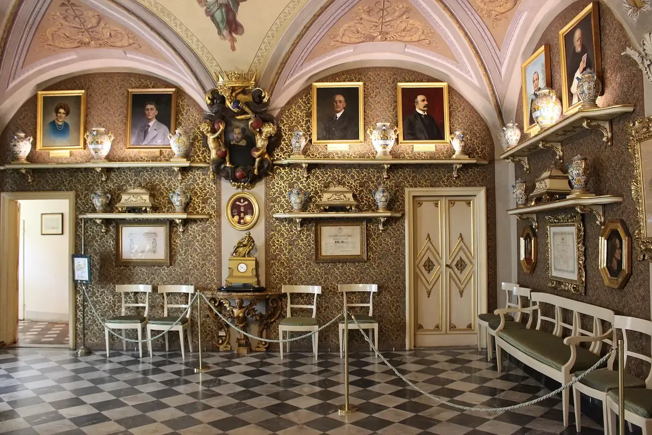 The frescoed Green Room of the Officina Profumo-Farmaceutica di Santa Maria Novella pharmacy in Florence