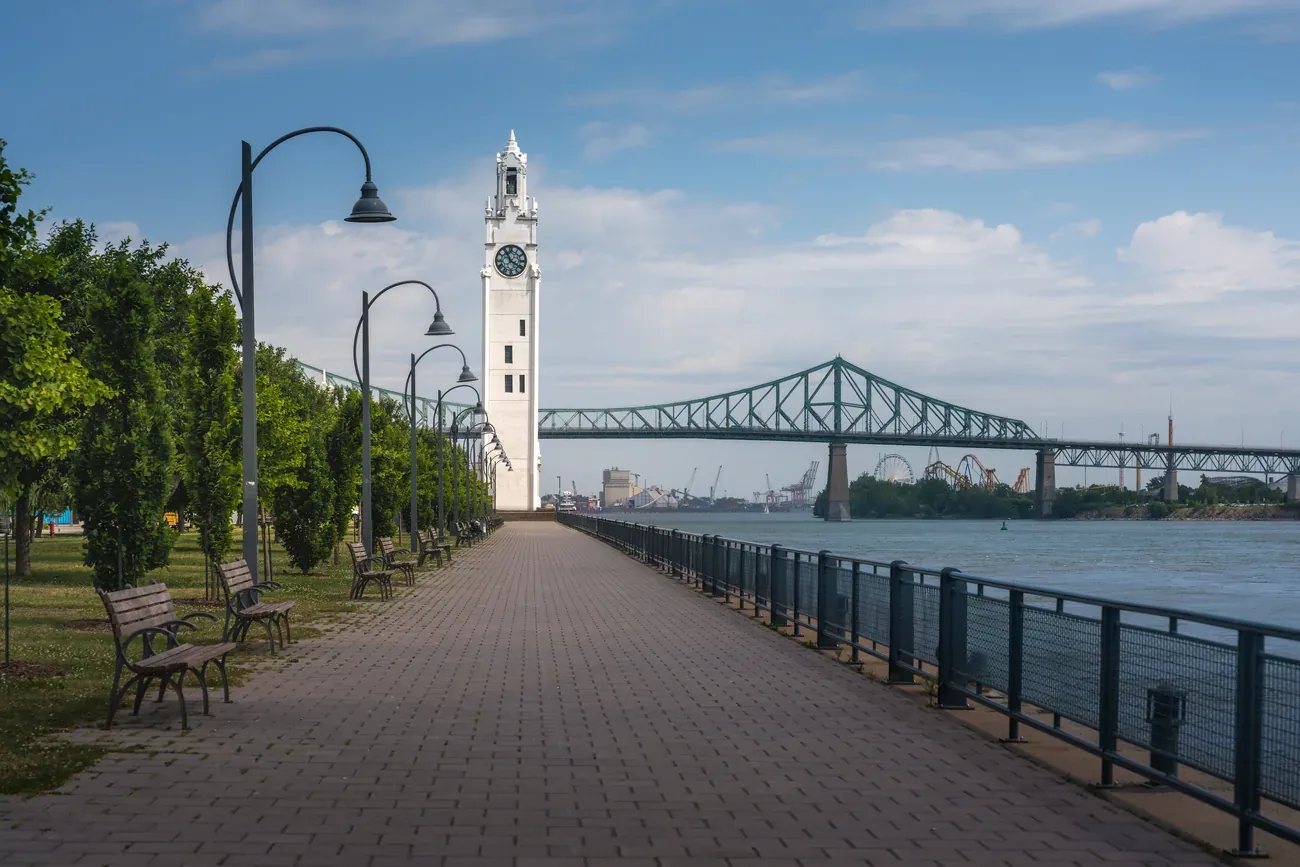 The Clock Tower and Jacques-Cartier Bridge at the Old Port of Montreal