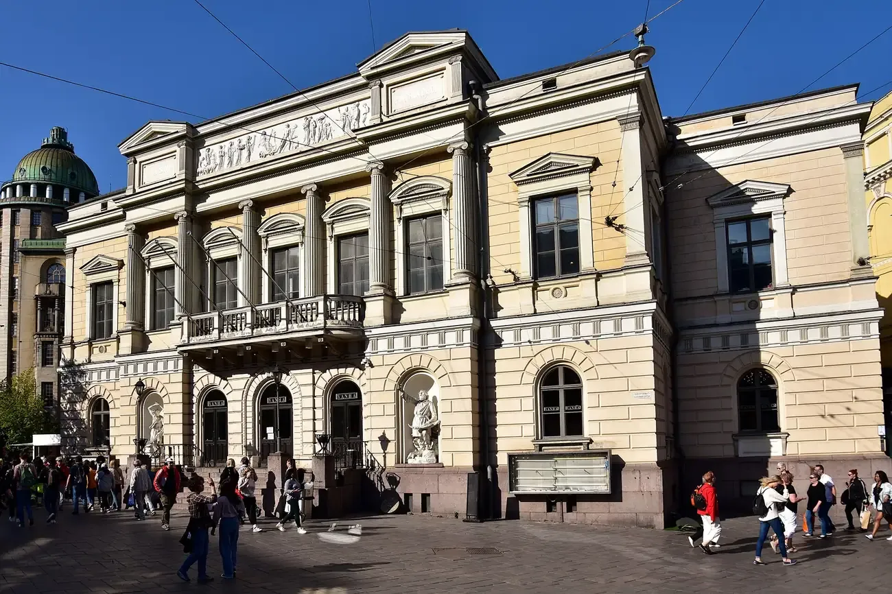 The facade of the Old Student House (Vanha ylioppilastalo) on Mannerheimintie in Helsinki