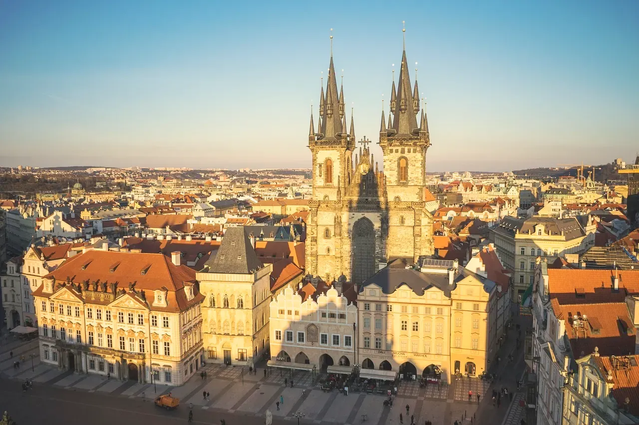 Old Town Square and Tyn Church seen from the Old Town Hall tower