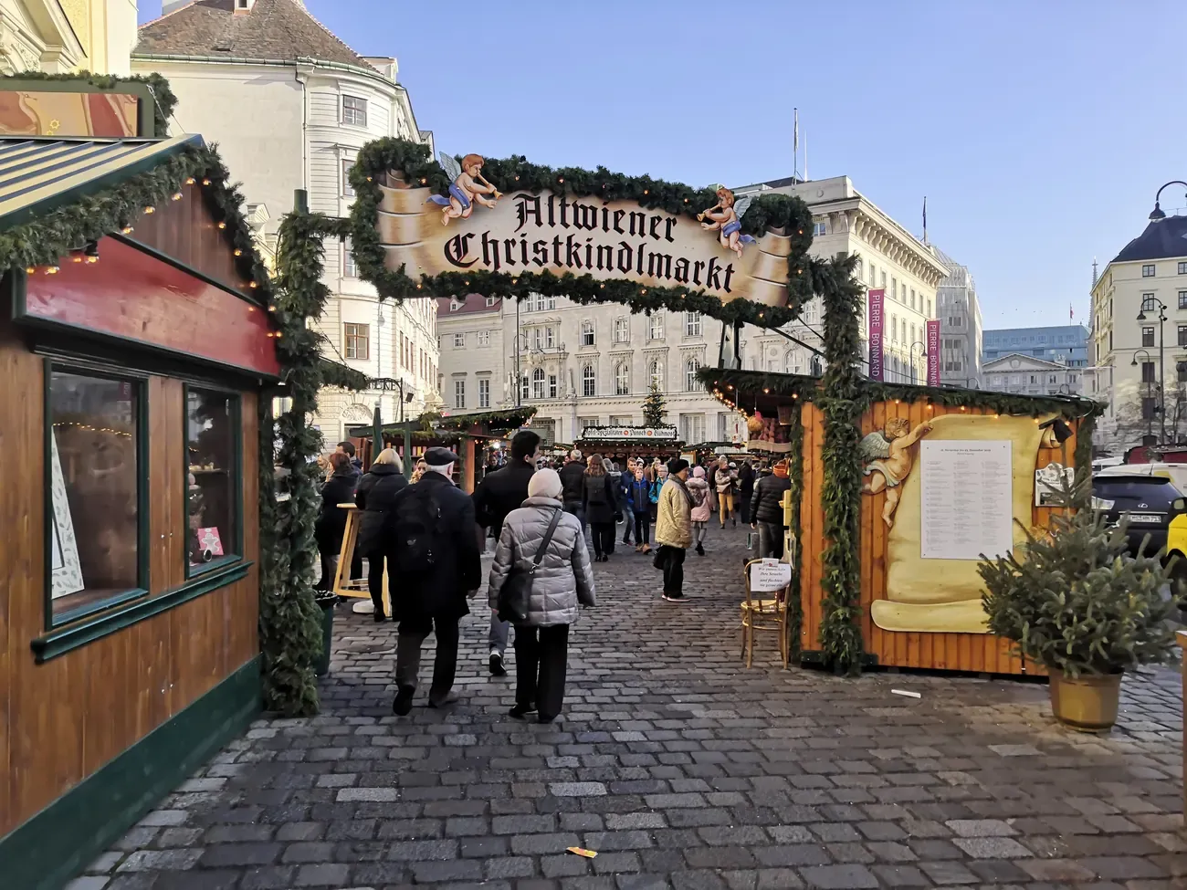 Wooden huts of the Old Viennese Christmas Market on the Freyung, Vienna
