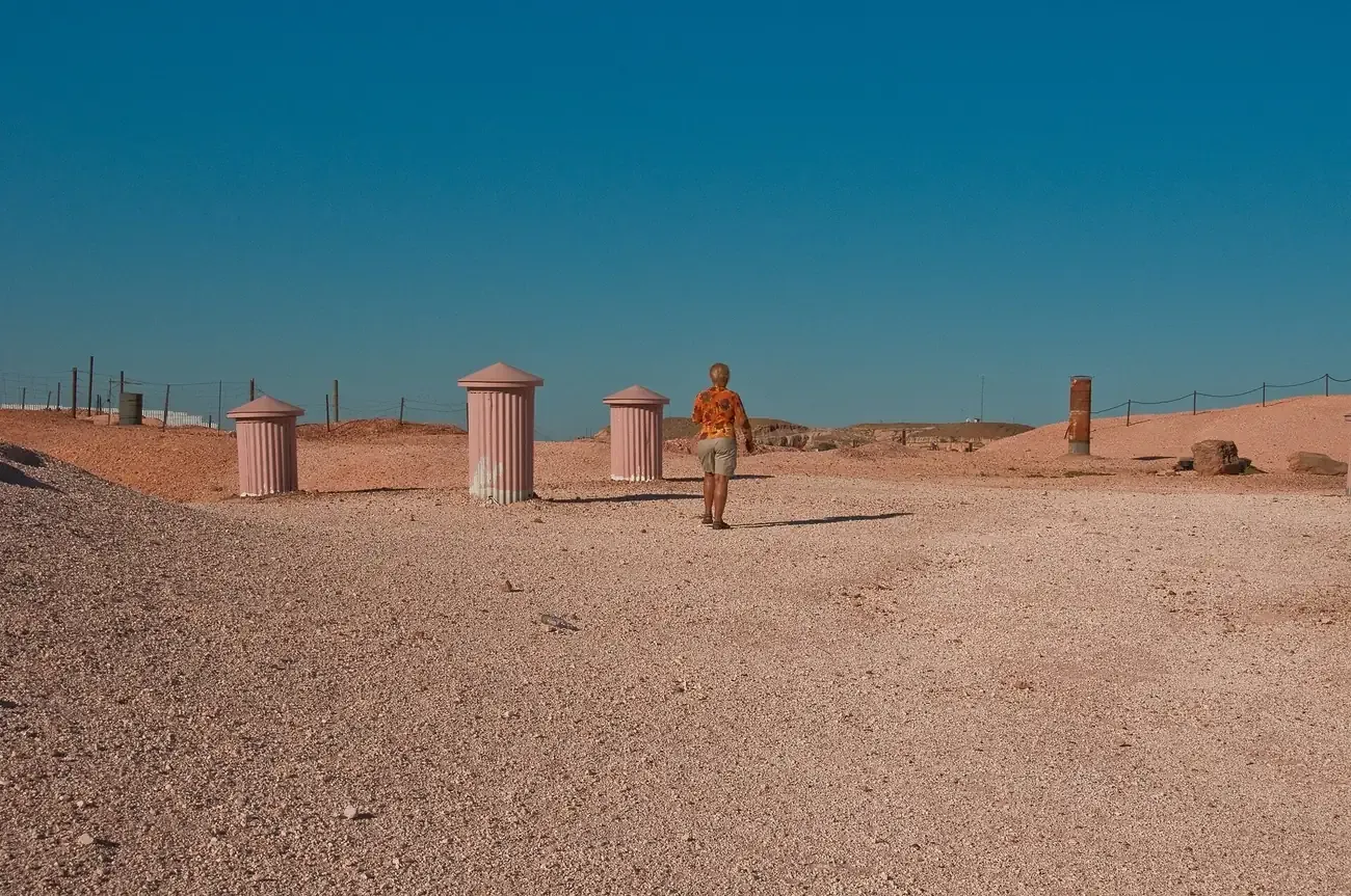 Mine shafts and mullock heaps on the opal fields at Coober Pedy, South Australia