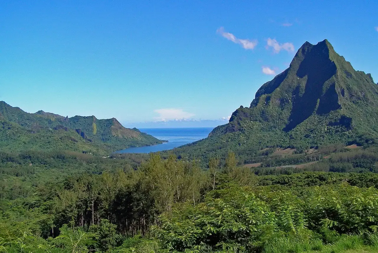 Opunohu Bay and Mount Rotui seen from the Belvedere lookout on Moorea