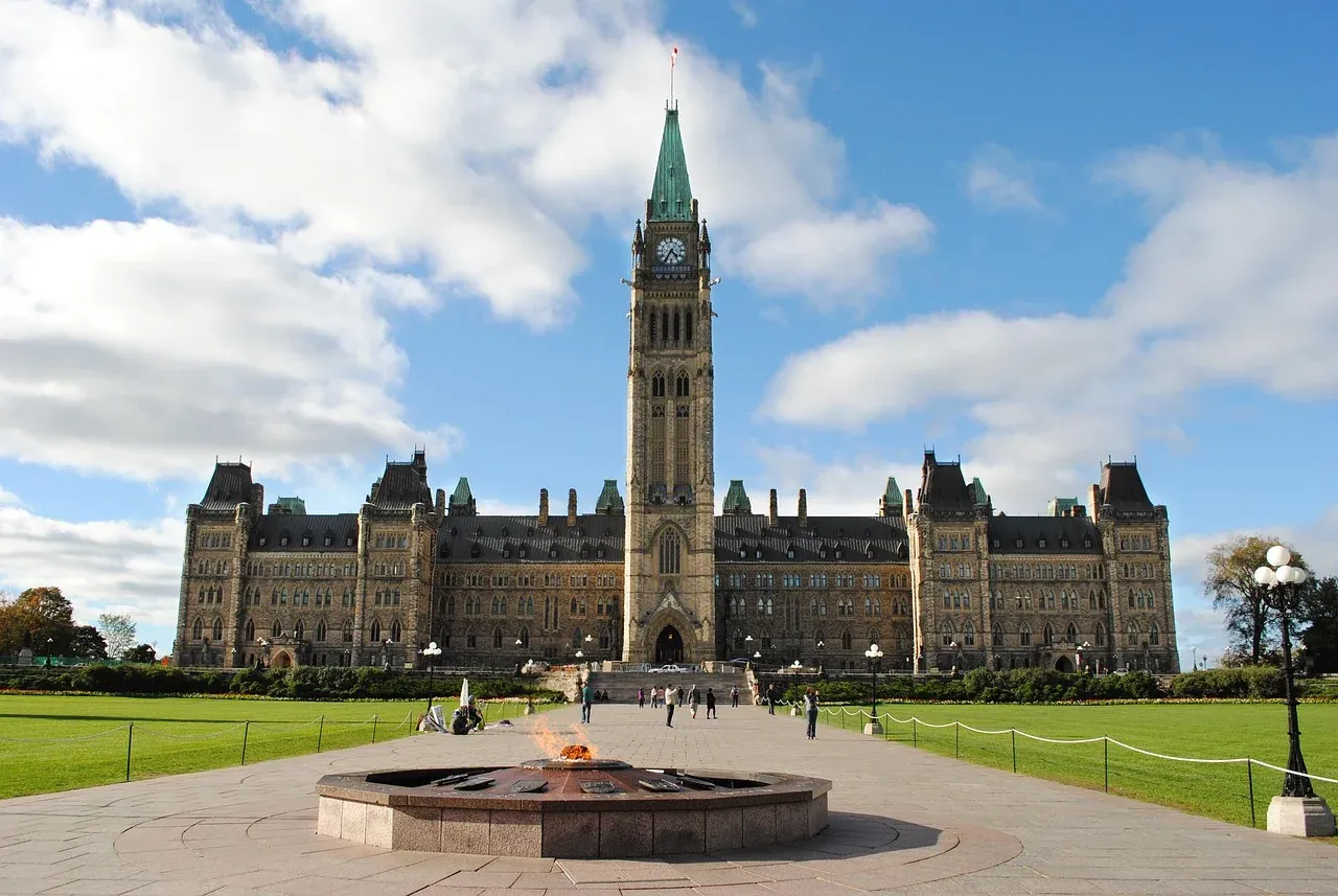 The Centennial Flame in front of the Parliament buildings in Ottawa