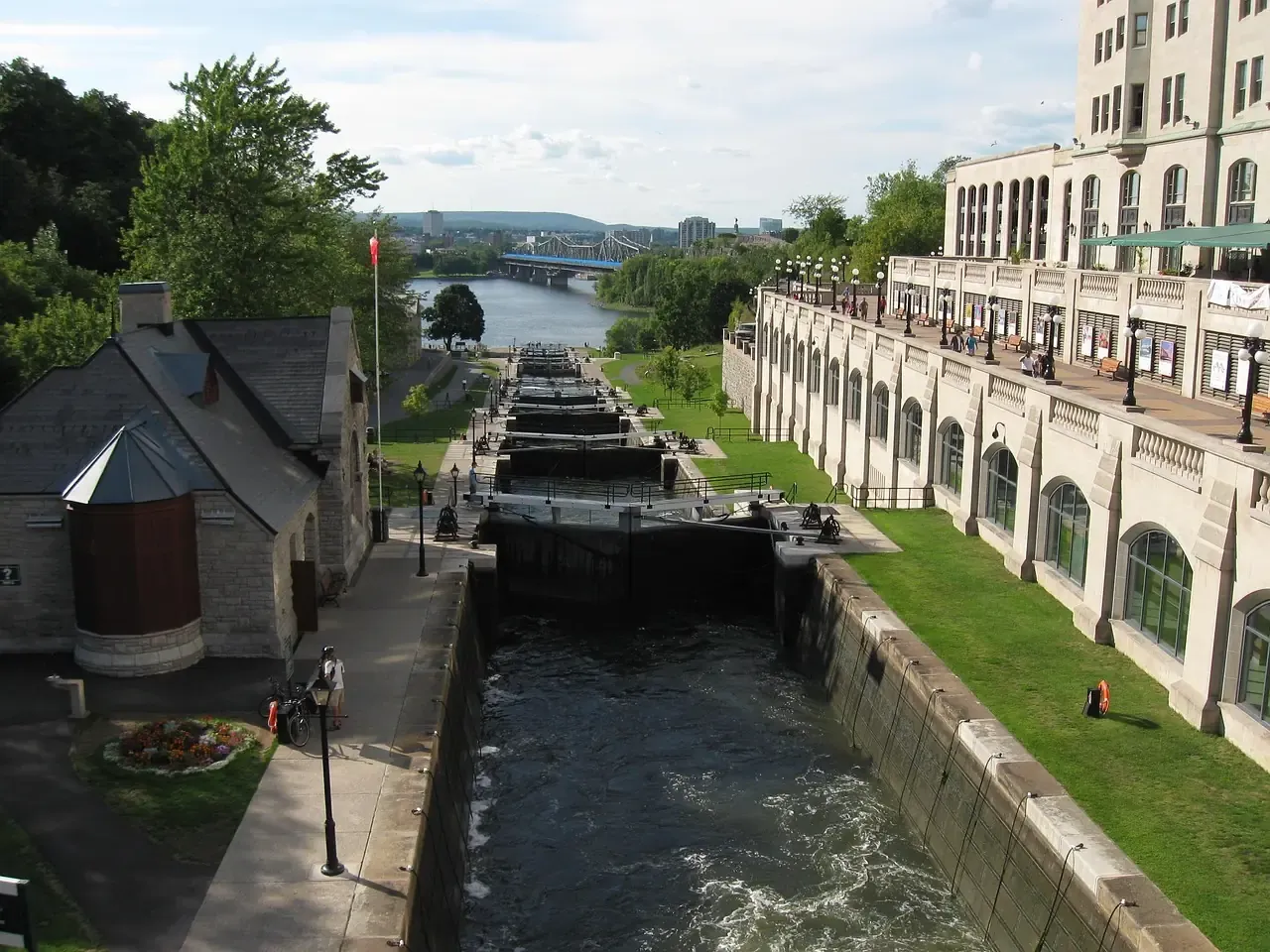 The flight of locks where the Rideau Canal meets the Ottawa River