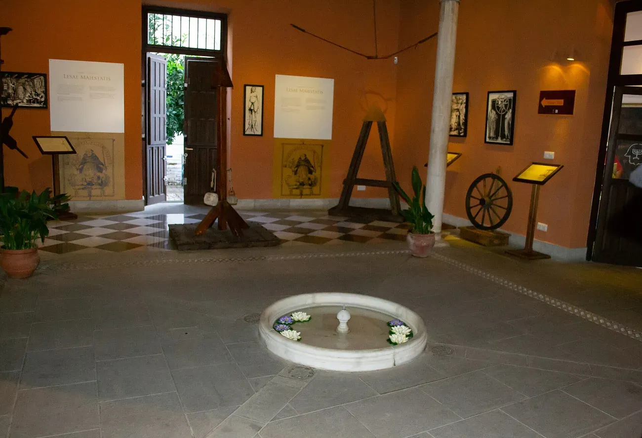 Courtyard of the Palacio de los Olvidados in Granada with the Inquisition exhibition on display