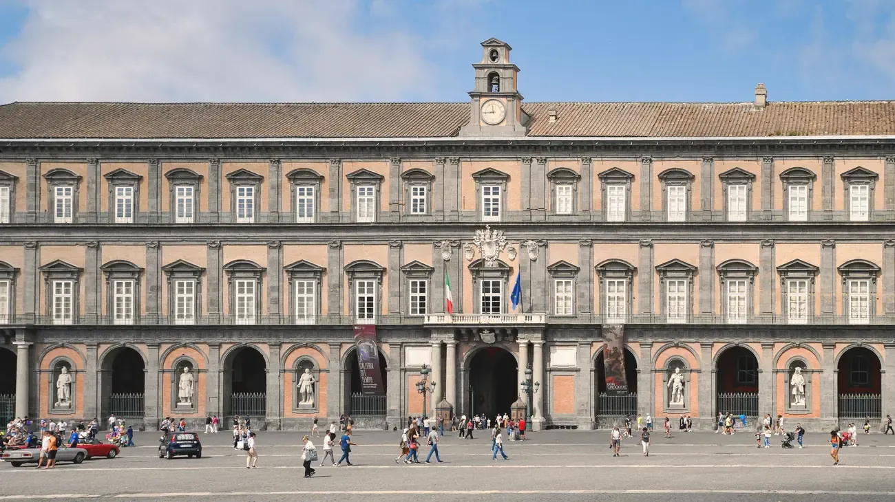 Royal Palace of Naples facade on Piazza del Plebiscito, a stop on the bus route