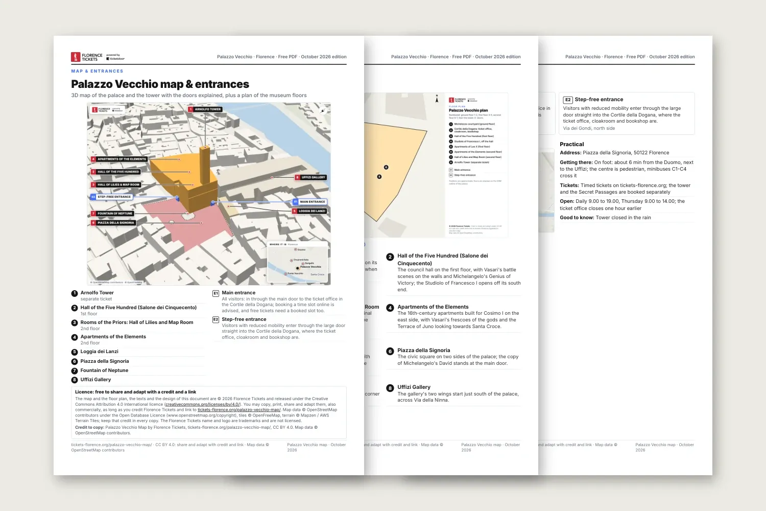 Pages of the free printable Palazzo Vecchio map PDF