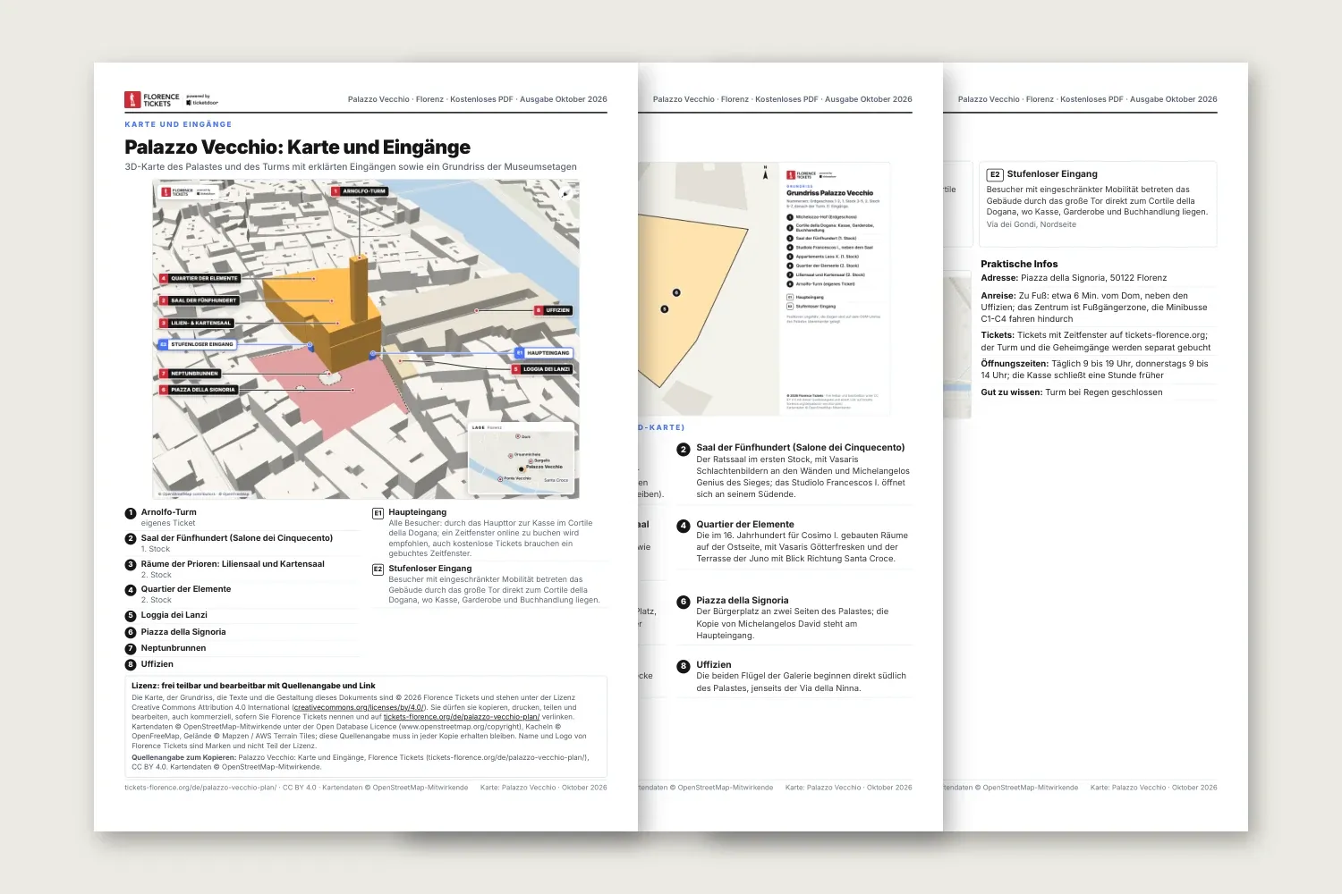 Seiten des kostenlosen Palazzo Vecchio Plans als PDF