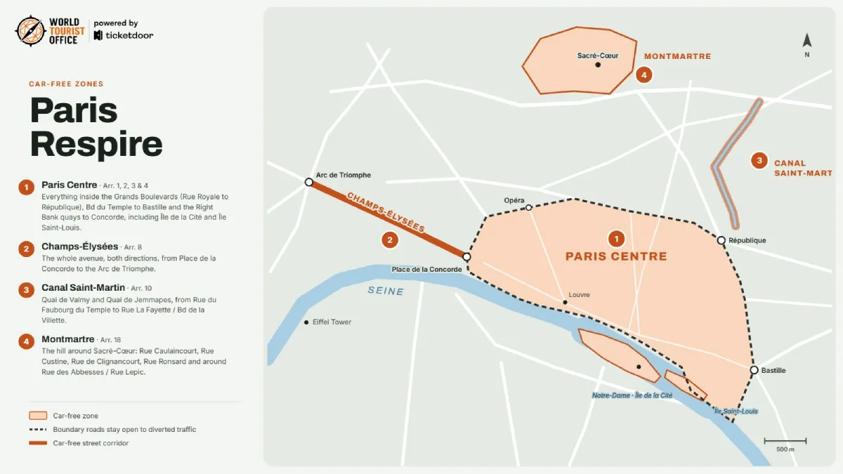 'Paris Respire' pedestrian zones map - Tourist Office