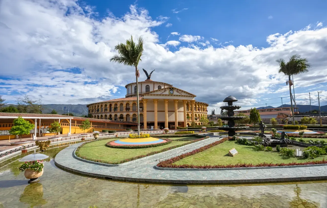 The colosseum building and formal gardens of Parque Jaime Duque, near Bogota