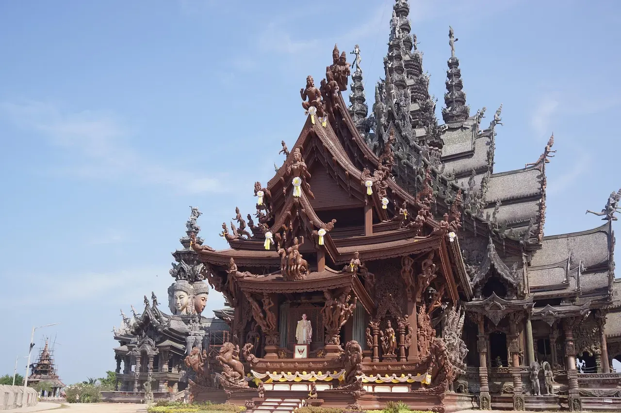 The carved timber spires of the Sanctuary of Truth in Pattaya