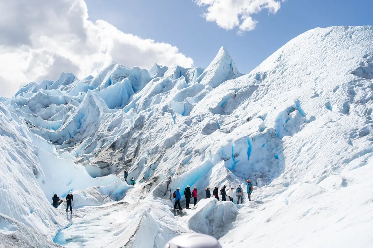 Hikers trekking on the Perito Moreno Glacier near El Calafate