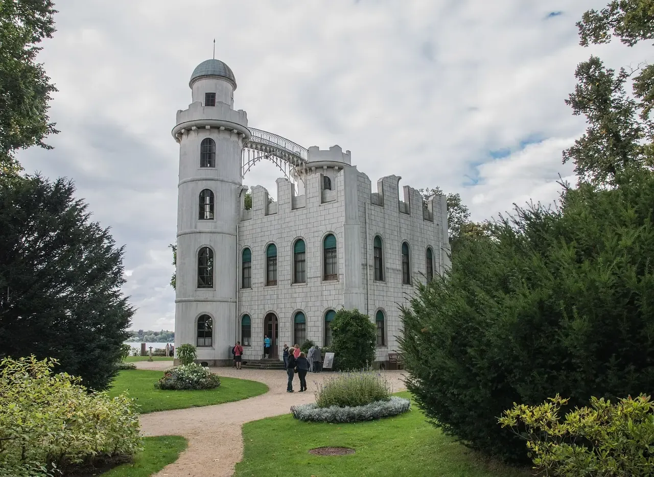 The white folly castle on the Pfaueninsel in the Havel at Berlin