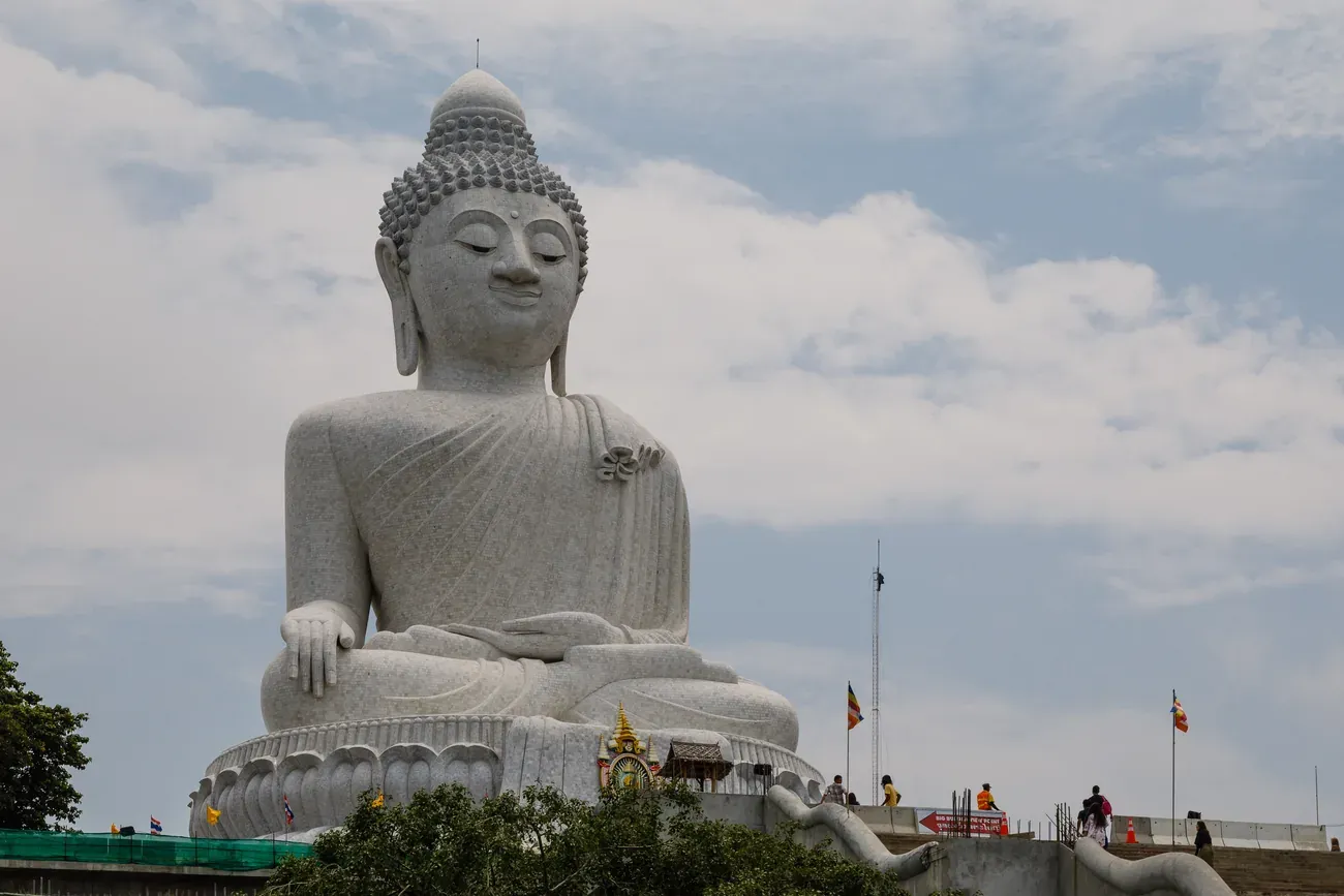 Close view of the white marble Big Buddha of Phuket