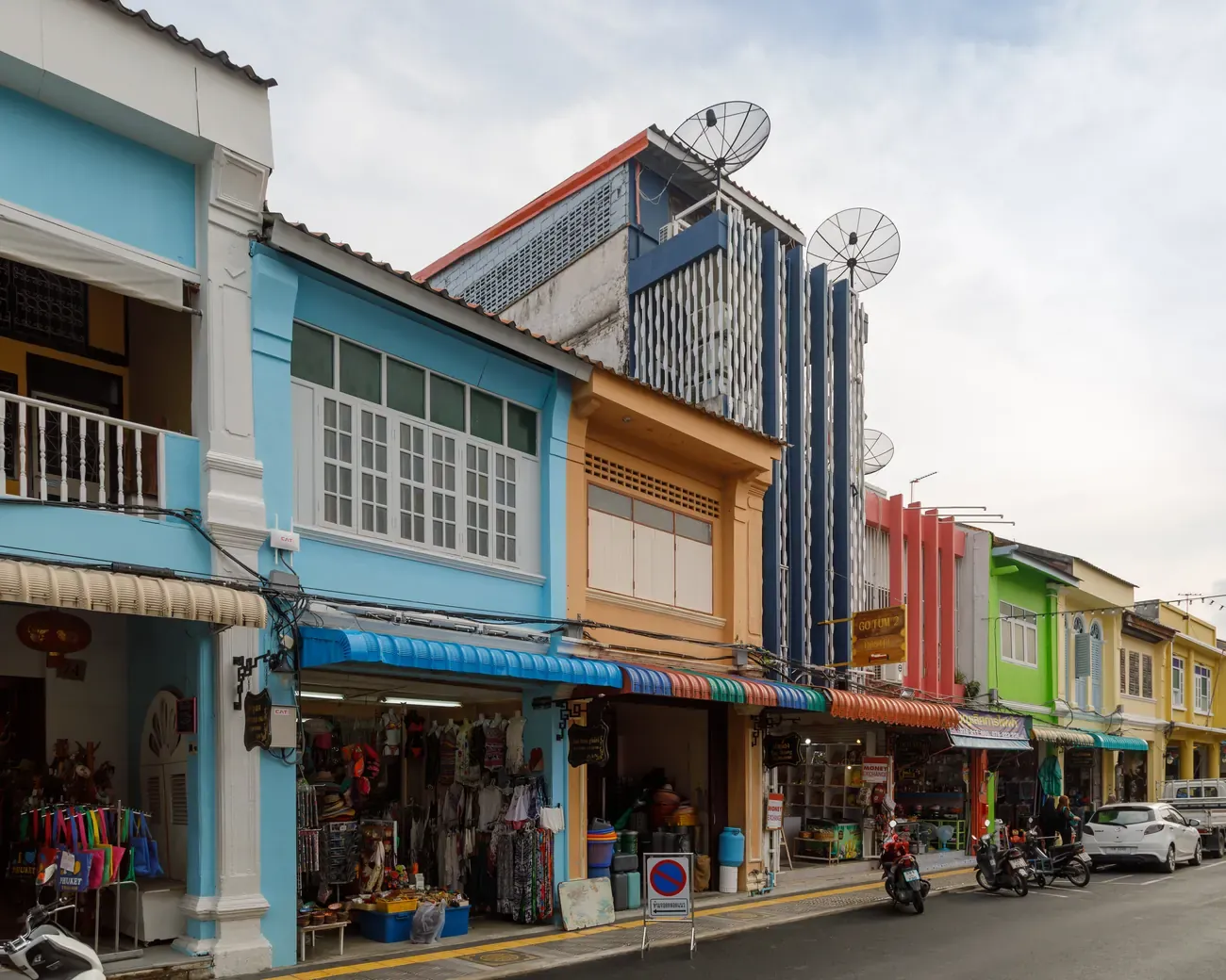 Colourful Sino-Portuguese shophouses lining Thalang Road in Old Phuket Town