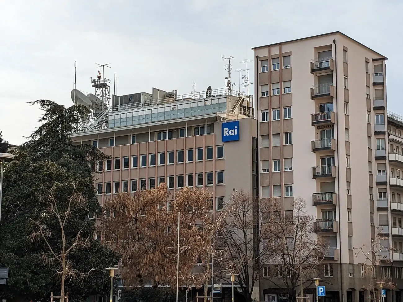 Piazza Mazzini in the Gries district of Bolzano, with the RAI building