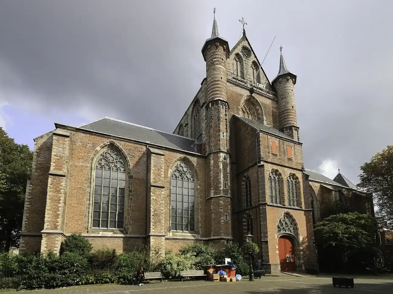 The late Gothic brick exterior and transept of the Pieterskerk in Leiden
