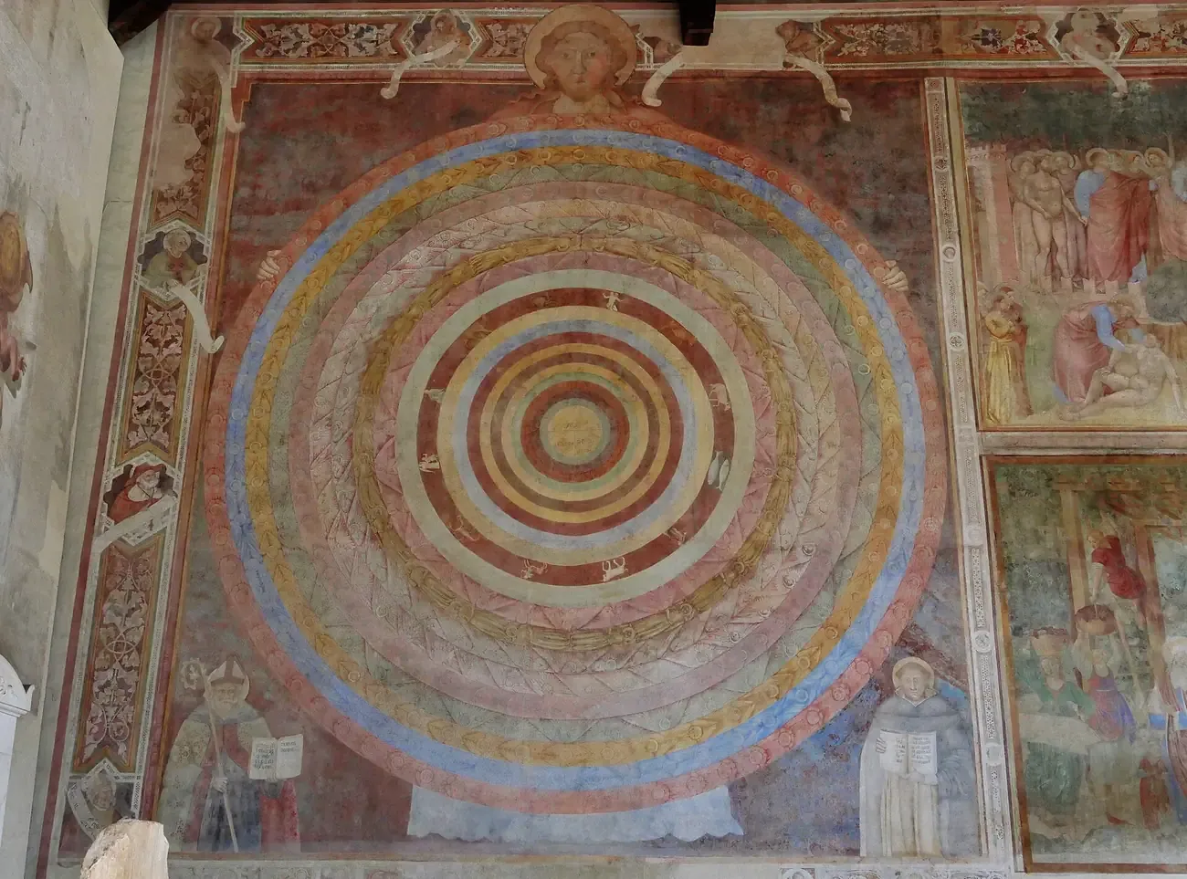 The medieval Cosmography fresco on a wall of the Camposanto in Pisa