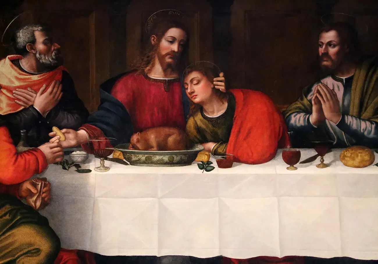 Detail of Plautilla Nelli's Last Supper showing Christ and the apostles at the table, Florence