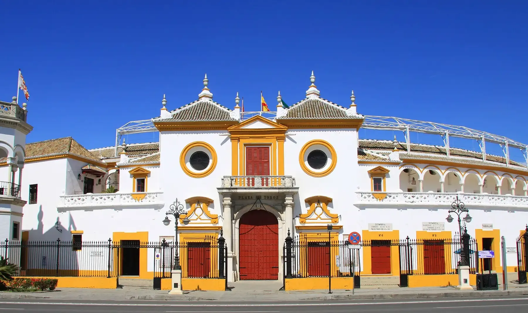 The Baroque facade and Prince Gate of the Real Maestranza bullring in Seville