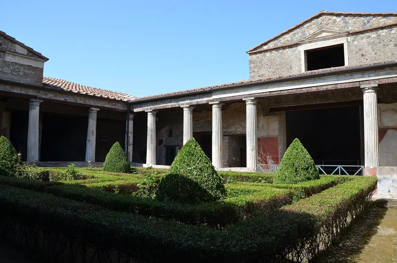 The colonnaded peristyle garden of the House of the Menander in Pompeii