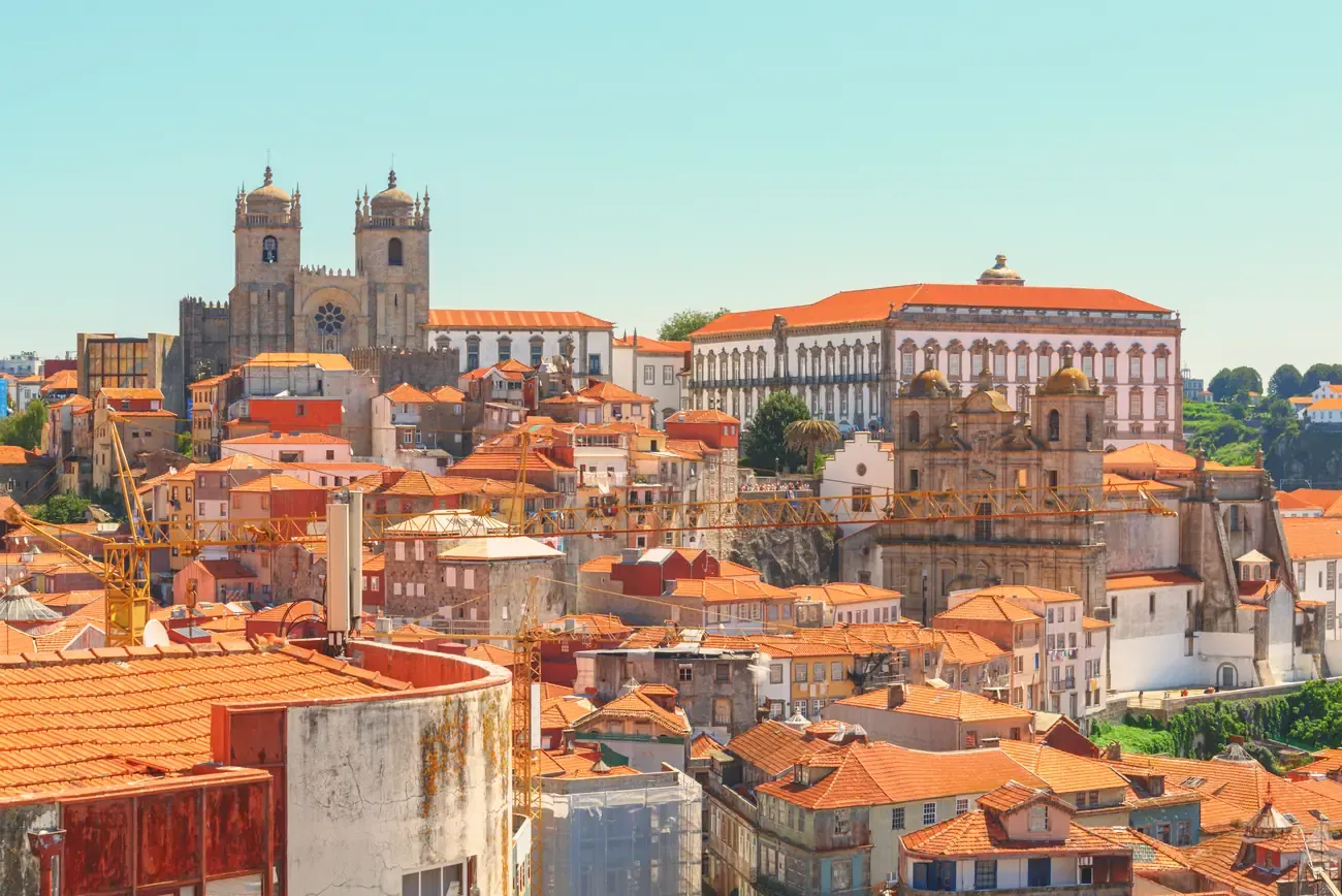 Porto Cathedral and the Episcopal Palace rising over the old town rooftops