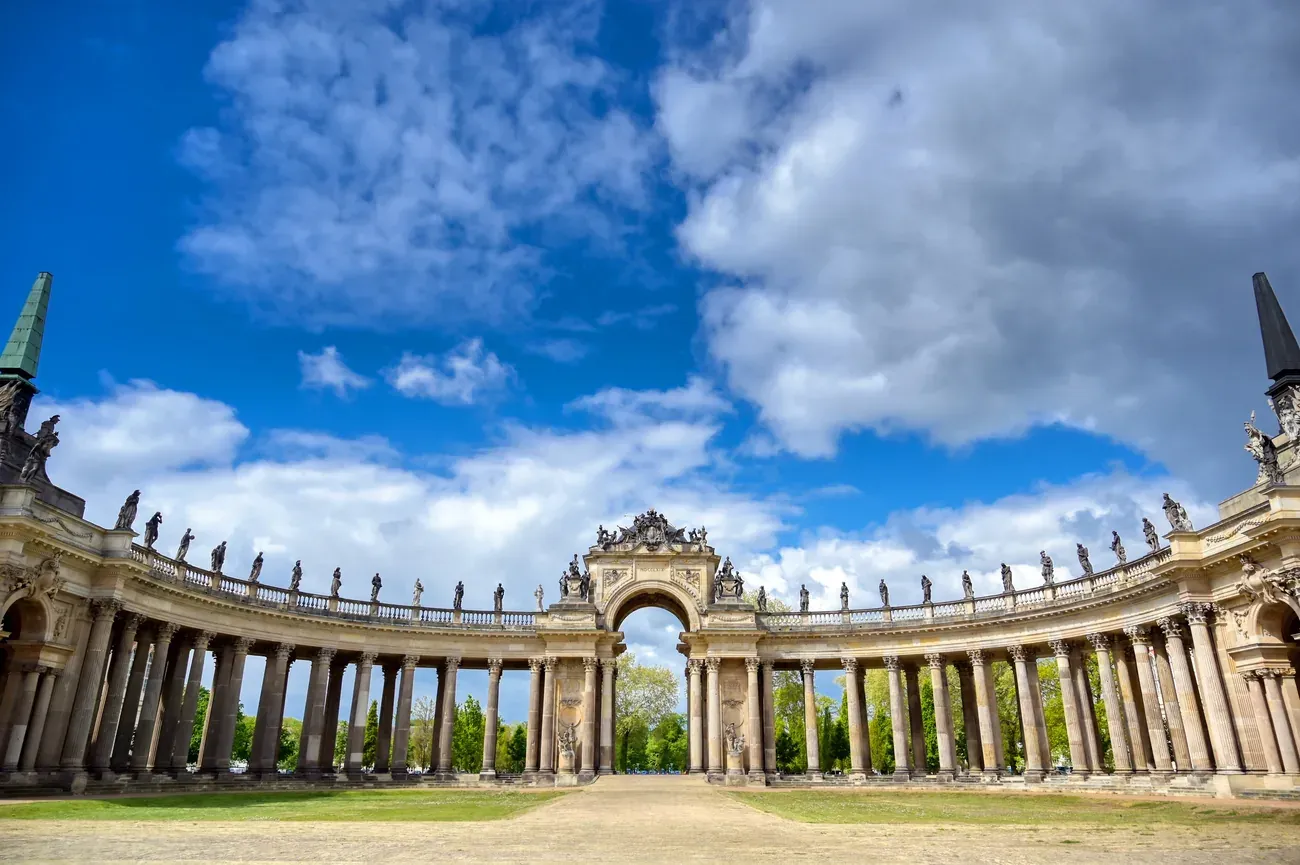 The colonnade of the Communs buildings facing the New Palace, Potsdam, Germany