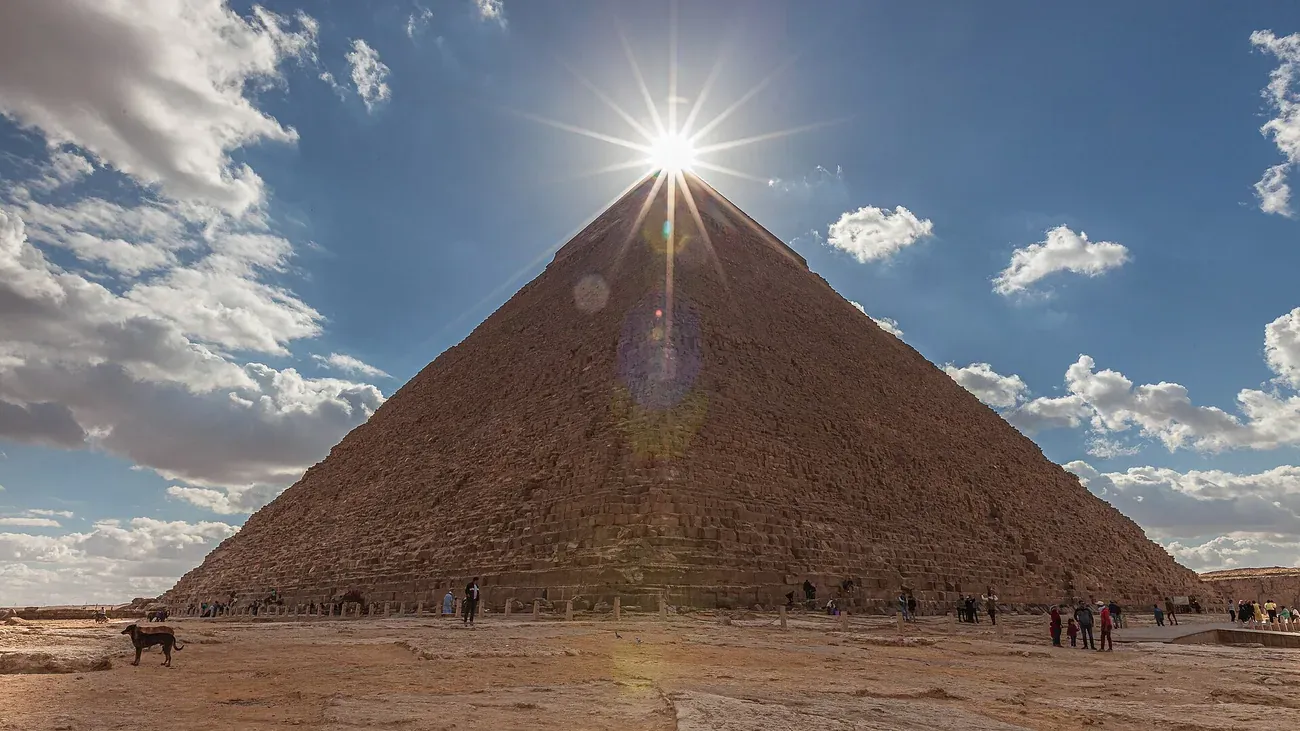 The Pyramid of Khafre crowned by the sun, Giza, Egypt