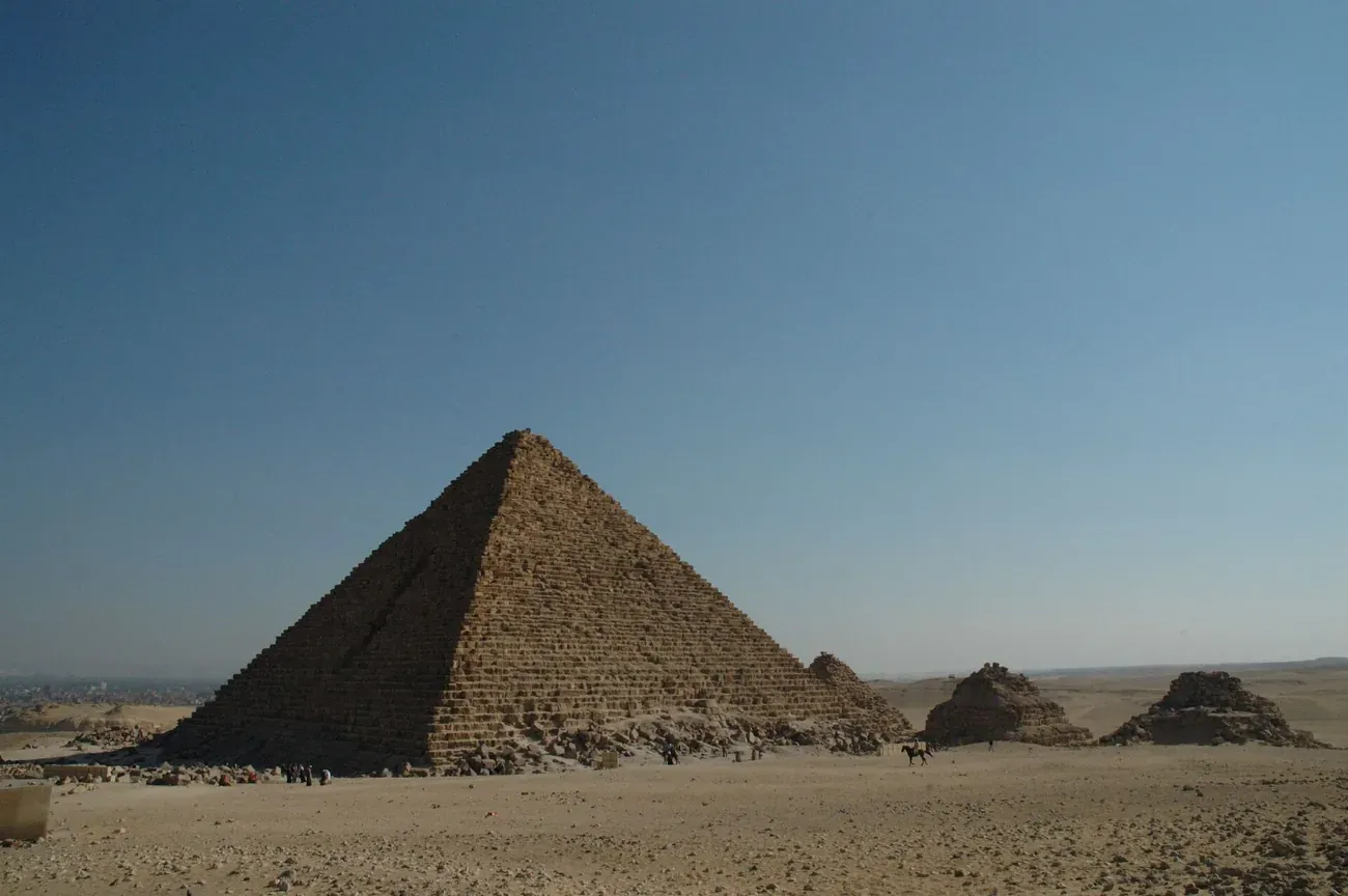 The Pyramid of Menkaure and its three subsidiary pyramids, Giza, Egypt