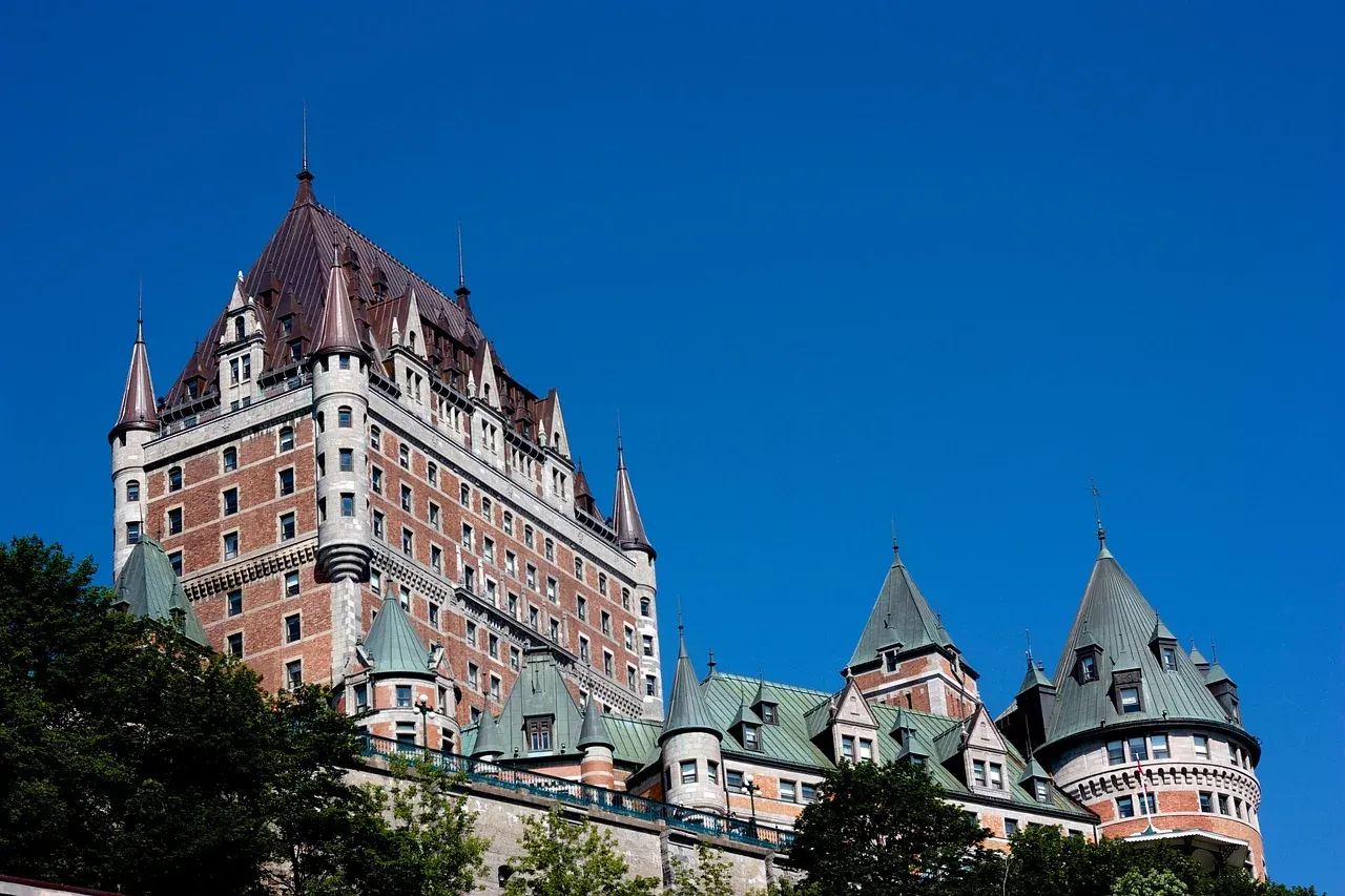 The turrets of the Chateau Frontenac above Old Quebec